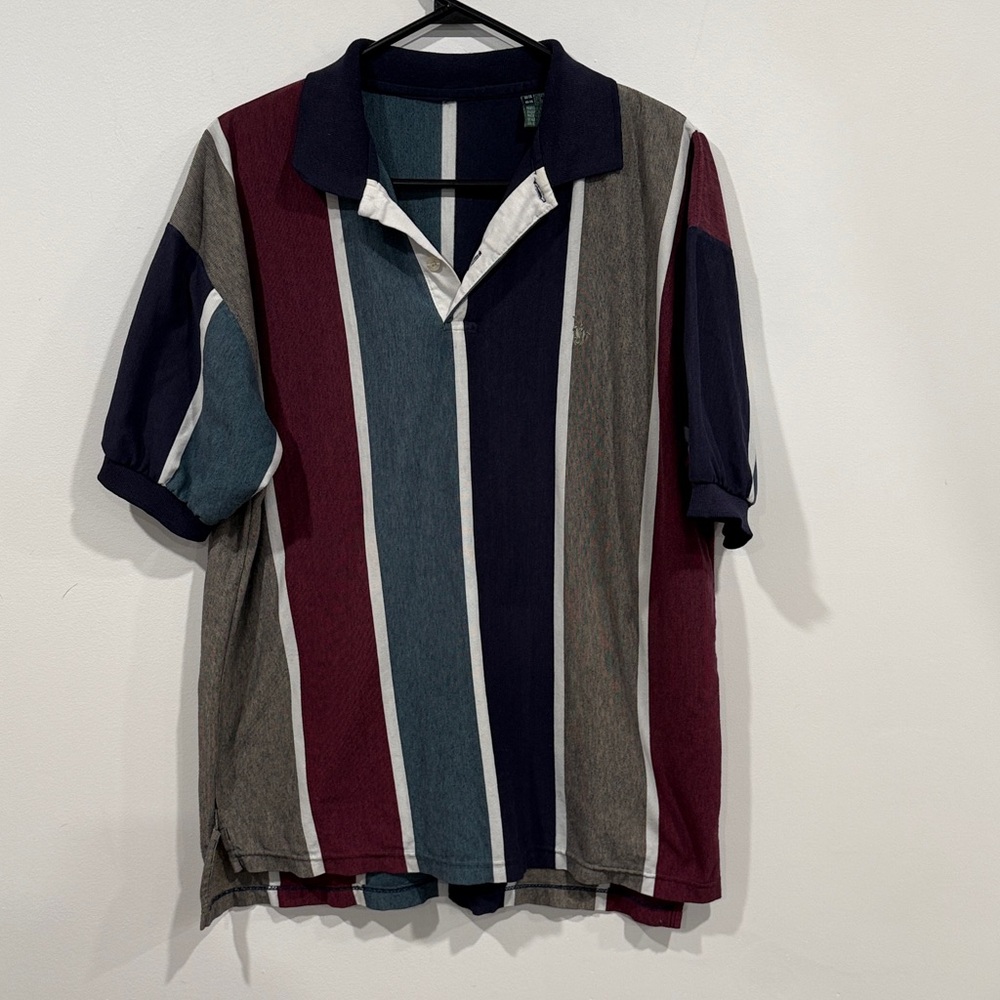 Knights of Round Table Men’s Striped Polo Shirt in Navy, Burgundy, and Gray